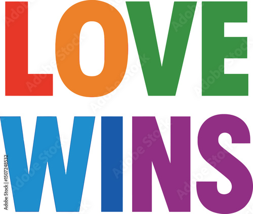 Bold love wins text design in rainbow letters celebrating pride diversity unity and lgbtq+ positive message theme