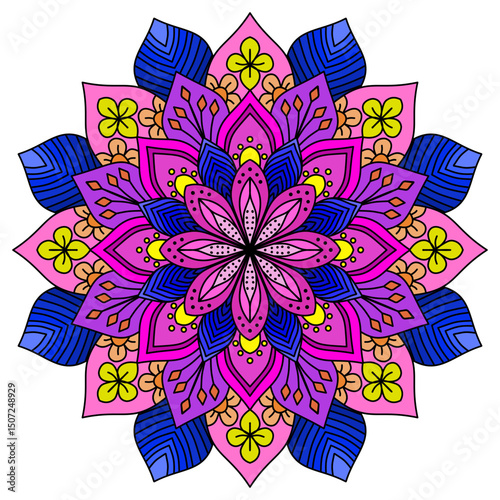 Mandala abstract floral background., colorful ornament, Flower Mandala. Vintage decorative elements. Oriental pattern, vector illustration. Islam, Arabic, Indian, Moroccan, Spain, Turkish, Pakistan