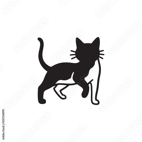 Black cat vector illustration with simple silhouette and pet animal style