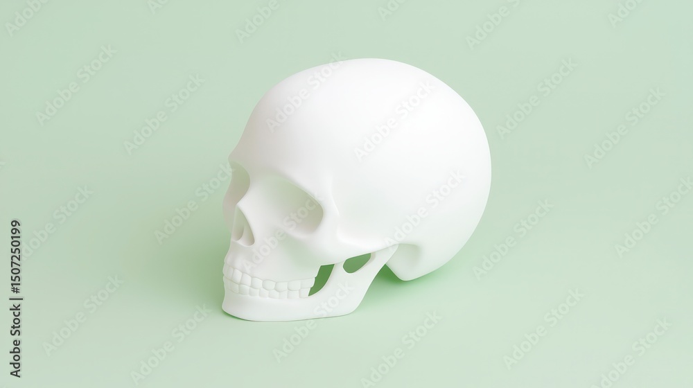 Fototapeta premium Minimalist White Skull Modern Art 3D Render Intrigue Mystery Decoration