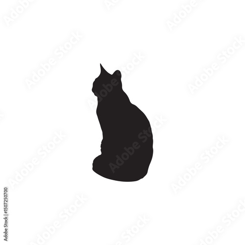 Cute black kitten silhouette vector illustration on white