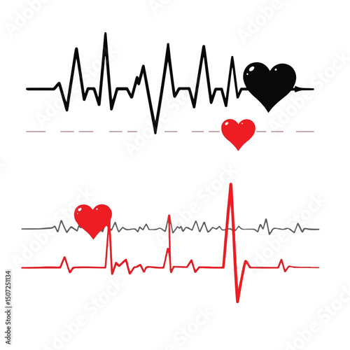 Heart rate monitor graphics with red and black hearts