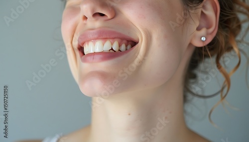 Smiling Woman Shows Healthy White Teeth in a Dental Concept