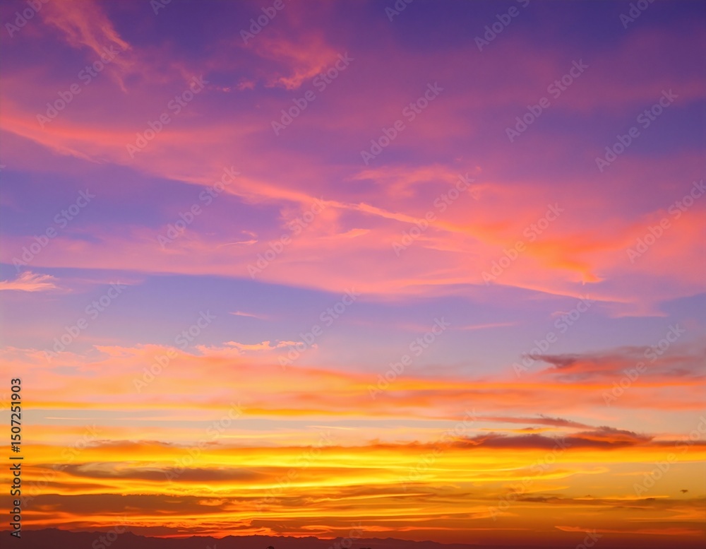 Obraz premium A breathtaking sunset casts vibrant hues of orange and pink across the ocean, with silhouetted mountains framing the serene landscape.