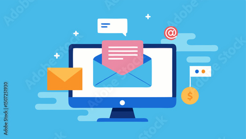 Email Notification for Sale An open email inbox on a computer screen with a highlighted email labeled Cyber Monday Deal and enticing visuals of products.