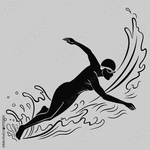 a swimmer doing the butterfly stroke silhouette vector design art and illustration