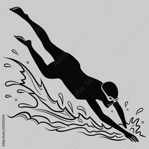 a swimmer doing the butterfly stroke silhouette vector design art and illustration