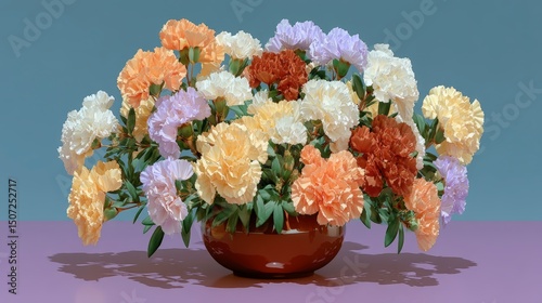 Vibrant Carnation Bouquet in Brown Vase  Studio Shot