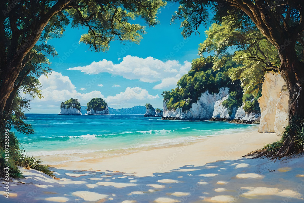 Obraz premium Scenic coastal scene of a tranquil beach.
