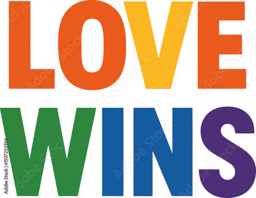 Rainbow color love wins typography with clean vector style expressing pride unity acceptance and equality rights