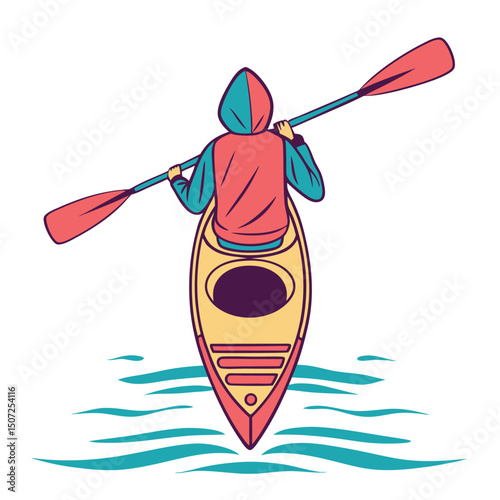 Person in a kayak with paddle minimalist vector illustration outdoors activity.
