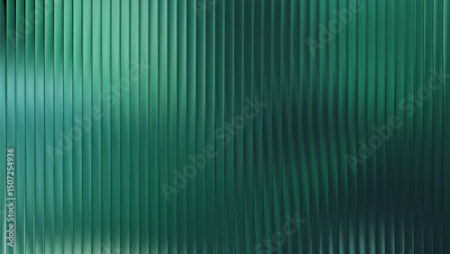 Green ribbed glass background with pattern, reed texture, and gradient effect. Abstract 3D blue premium window with fluted vertical lines and waves. Corrugated ribbed metal creates frosted wall decor.