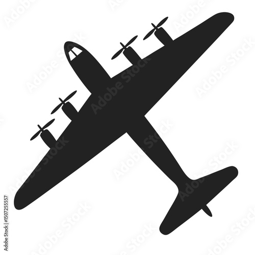 Four engine bomber airplane silhouette flying military plane vector art.