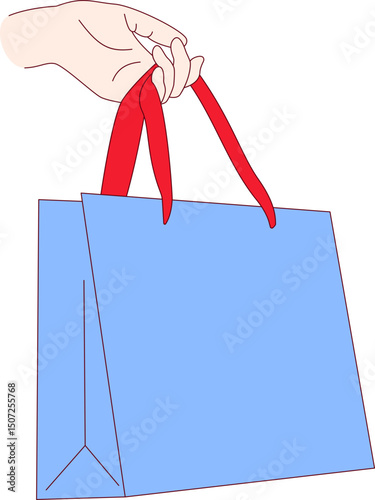Illustration of a hand holding a blank shopping bag