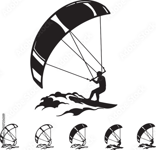 Kitesurfing Silhouette Action Watersports Extreme Sports Illustration