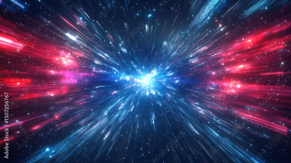Naklejka premium Abstract Space Travel with Blue and Red Light Streaks Effect