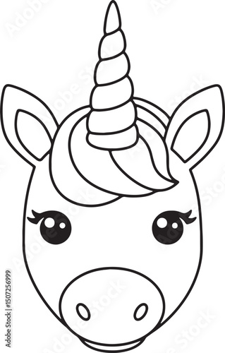 Adorable Unicorn Face Line Art Coloring Page for Kids