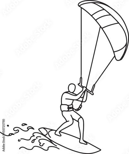Kitesurfing Thrilling Water Sport Line Art Illustration