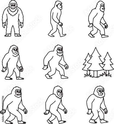 Bigfoot Line Art Illustrations  Various Poses and Styles of the Mythical Creature