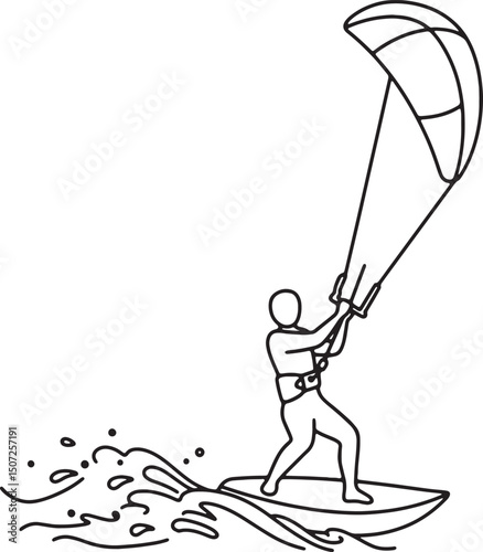 Thrilling Watersports Kiteboarding Line Art Illustration