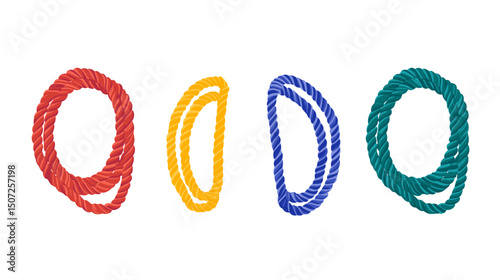 Collection of Colorful Nautical Ropes in Red Yellow Blue and Green on a White Background