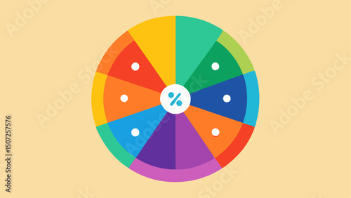 Discount Percentage Wheel A colorful spinning wheel divided into sections each labelled with different discount percentages representing the excitement of finding the best deals.