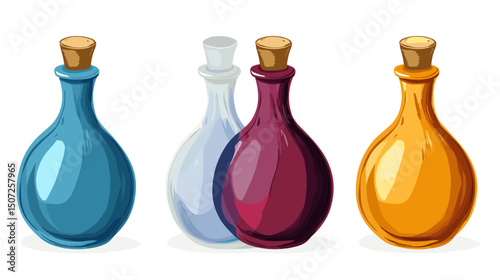 Collection of Pixel Art Bottles in Varied Colors With Cork Stoppers on White Background