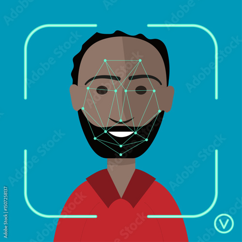 Facial Recognition Scan on Black Man - Vector Illustration
