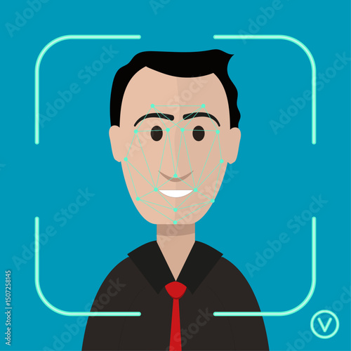 Facial Recognition Scan on White Man - Vector Illustration
