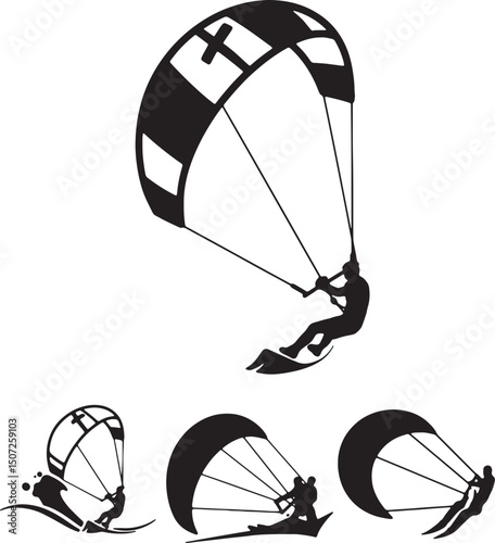 Kitesurfing Thrilling Water Sport Silhouette Illustrations
