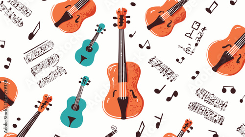 colorful musical instruments and notes seamless pattern