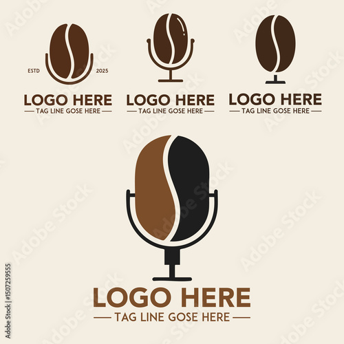 Coffee Bean Microphone Logo Set