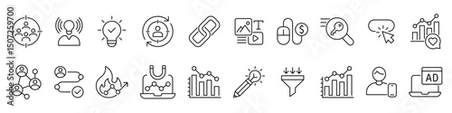 Digital Marketing Line Editable Icons set. Vector illustration in modern thin line style of online business related icons: advertisement, sales, content analysis, and more