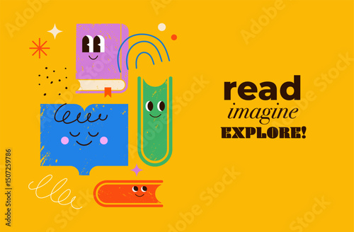 Back to School poster with hand drawn cartoon book characters 