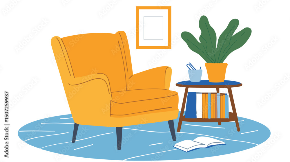 Fototapeta premium minimalist modern living room interior line art with plants