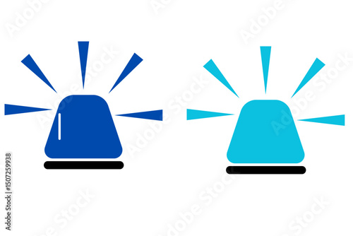 Two blue light emergency sirens. The first siren is dark blue and the second is lighter, each is symbolic and flashing.

