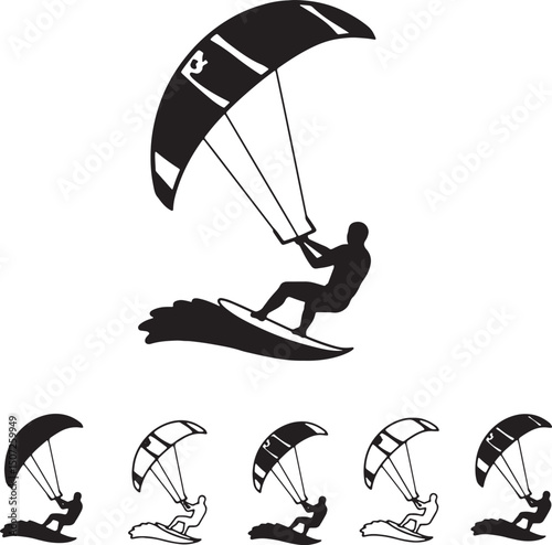 Kitesurfing Silhouette Action Water Sports Illustration