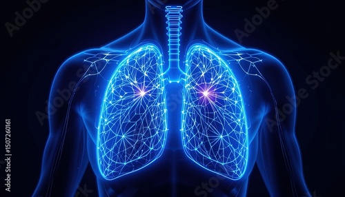 Detailed anatomical illustration of the human lungs.
