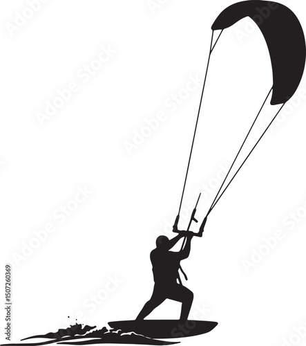 Thrilling Kiteboarding Adventure Silhouette of a Kitesurfer Riding Waves