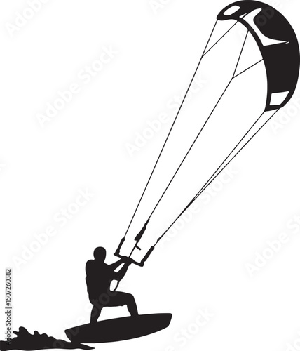 Thrilling Kiteboarding Adventure Silhouette Illustration of a Kite Surfer