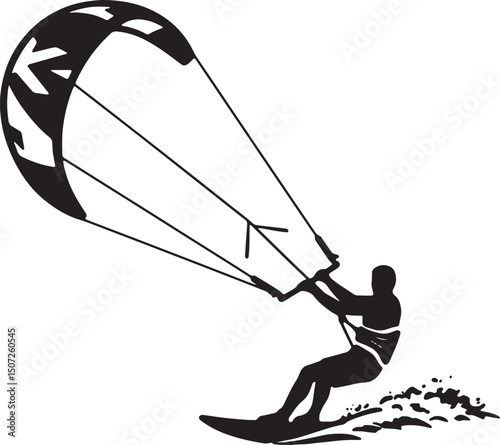 Thrilling Kiteboarding Adventure Silhouette of a Kitesurfer Riding Waves
