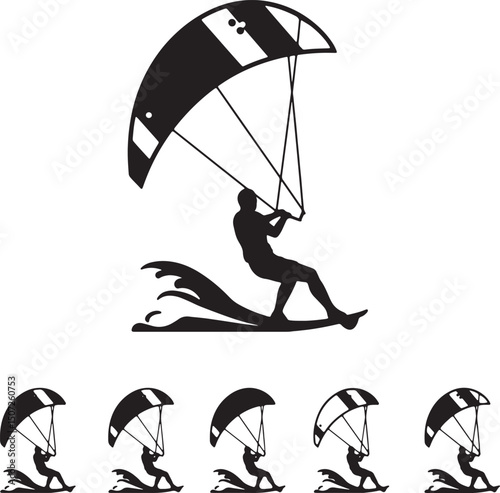 Kitesurfing Silhouette Action Water Sports Icon Set - Perfect for Web and Print