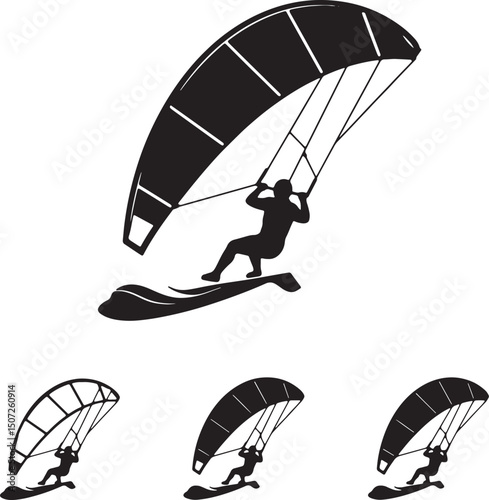 Kiteboarding Silhouette Action Sports Icon, Water Sports Illustration
