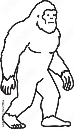 Bigfoot Line Art Mythical Creature Illustration, Cryptid Legend, Walking Ape, Forest Monster, Sasquatch Drawing