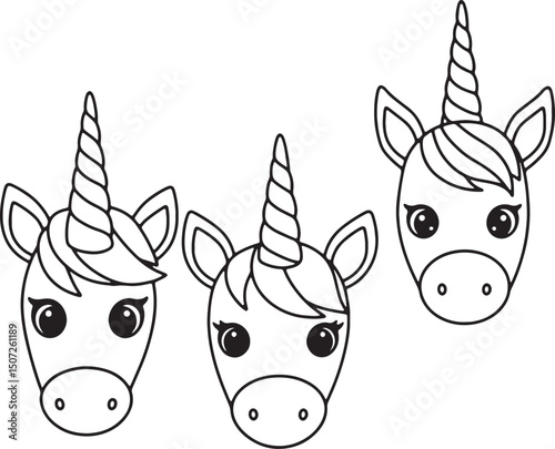Adorable Unicorn Faces Cute Line Art Illustrations for Kids Crafts and Designs