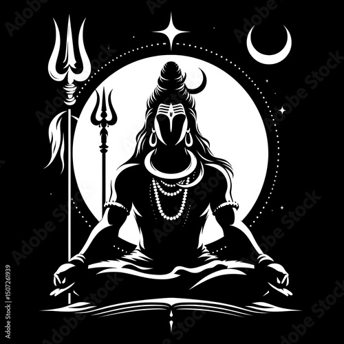 Abstract Shiva graphic, Indian mythology vector, Sawan Mahina celebration art, peaceful deity drawing photo