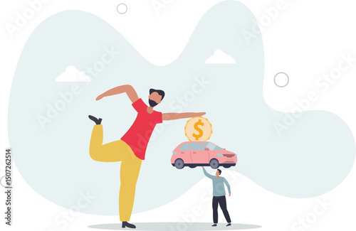 Car leasing or car loan, borrow money to buy new car, rental or auto maintenance cost, debt, purchase or buy new vehicle concept. character life .