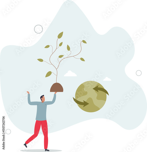 Sustainability in renewable resources as eco tree forestation .Recycling and reusing organic clean wood materials. character life .