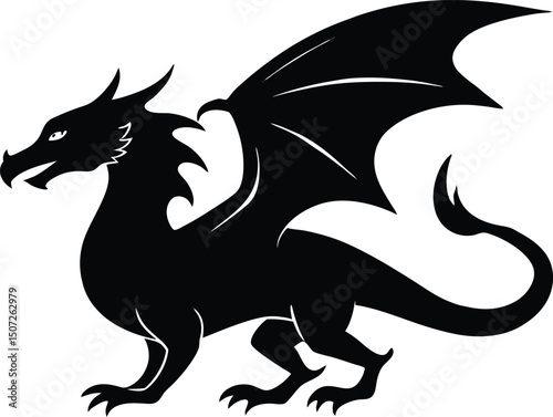 dragon icon silhouette style vector art illustration. Vector drawing of a black dragon silhouette design