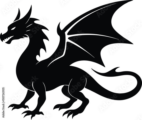 dragon icon silhouette style vector art illustration. Vector drawing of a black dragon silhouette design